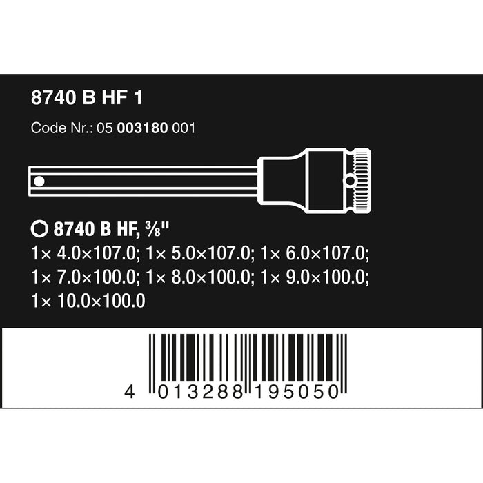 Wera 8740 B HF 1 Zyklop bit socket set with holding function, 3/8" drive, 7 pieces