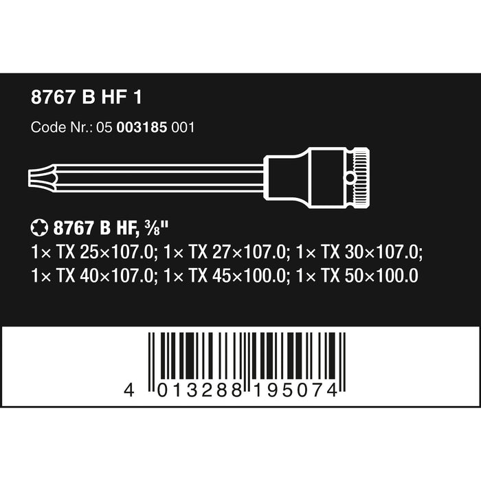 Wera 8767 B TORX® HF 1 Zyklop bit socket set with holding function, 3/8" drive, 6