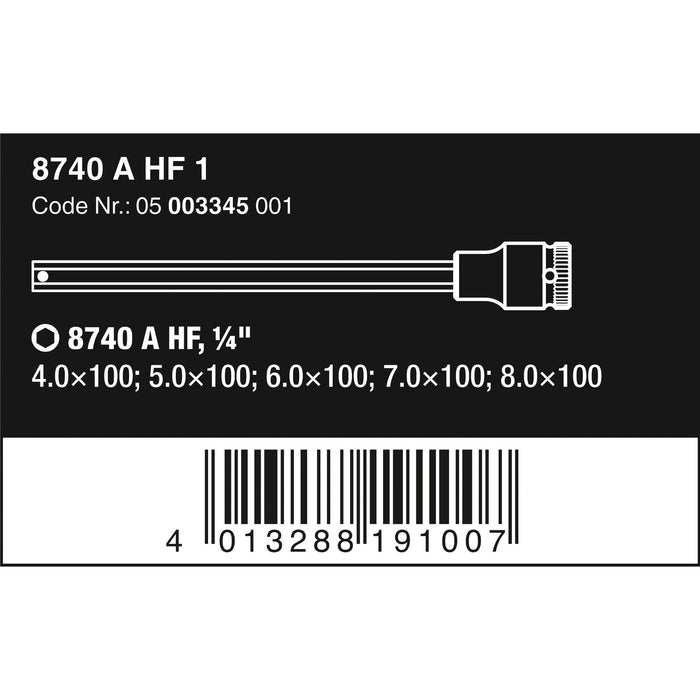 Wera 8740 A HF 1 Zyklop bit socket set with holding function, 1/4" drive, 5 pieces