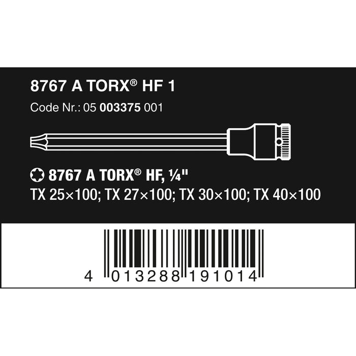 Wera 8767 A TORX® HF 1 Zyklop bit socket set with holding function, 1/4" drive, 4