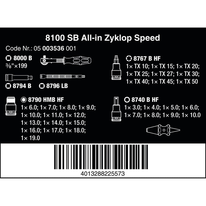 Wera 8100 SB All-in Zyklop Speed ratchet set, 3/8" drive, 35 pieces