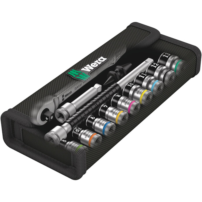 Wera 8100 SA 12 HF Zyklop Metal Ratchet Set with switch lever, 1/4" drive, metric, 13