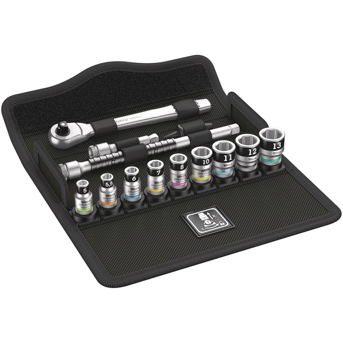 Wera 8100 SA 12 HF Zyklop Metal Ratchet Set with switch lever, 1/4" drive, metric, 13