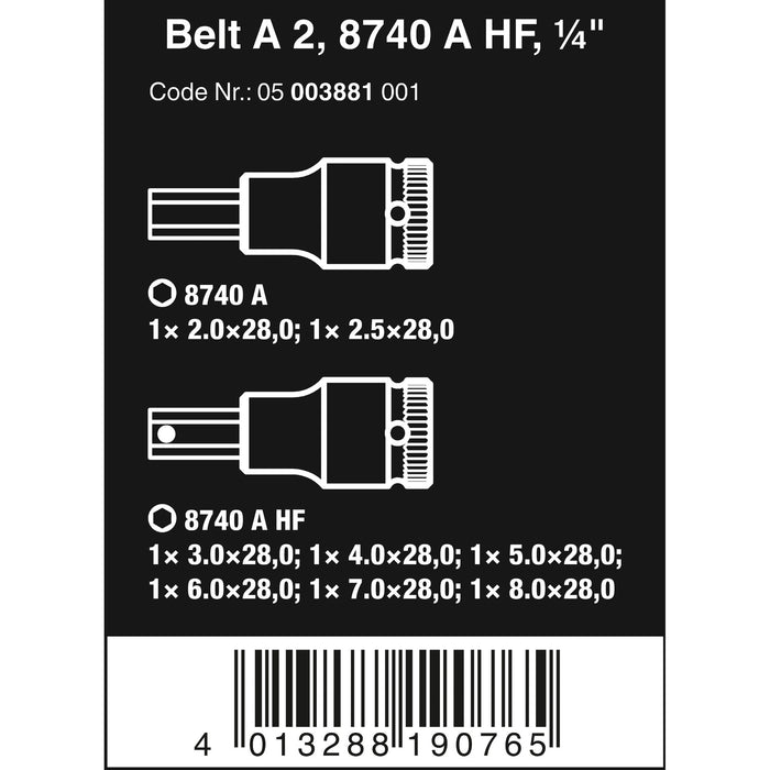 Wera Belt A 2 Zyklop In-Hex-Plus bit socket set with holding function, 1/4" drive, 8