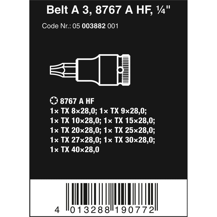 Wera Belt A 3 TORX® HF Zyklop bit socket set with holding function, 1/4" drive, 9 pieces