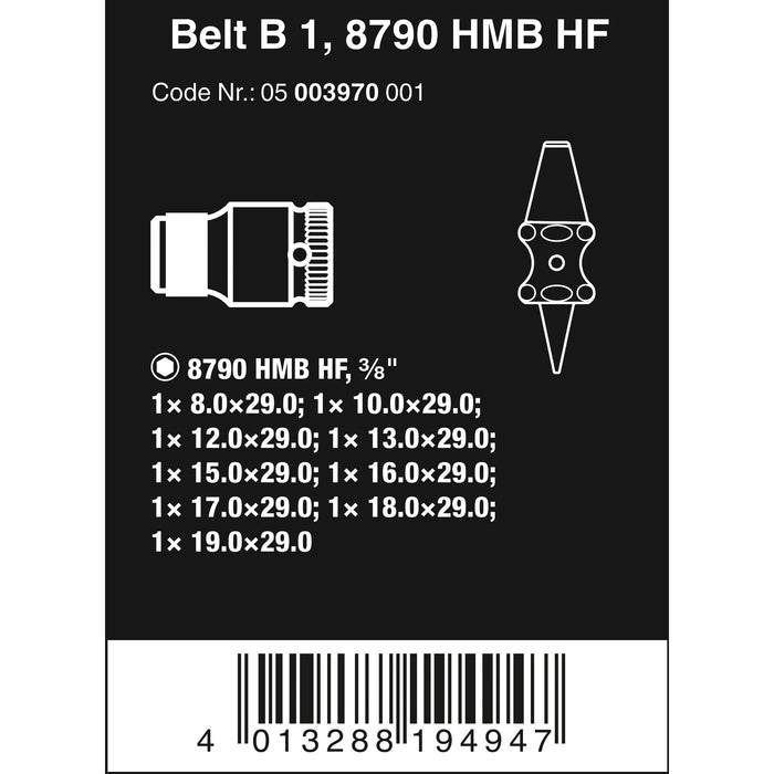 Wera Belt B 1 Zyklop socket set with holding function, 3/8" drive, 10 pieces