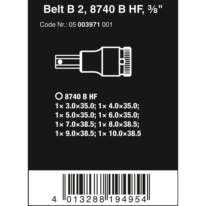 Wera Belt B 2 Zyklop In-Hex-Plus bit socket set with holding function, 3/8" drive, 8
