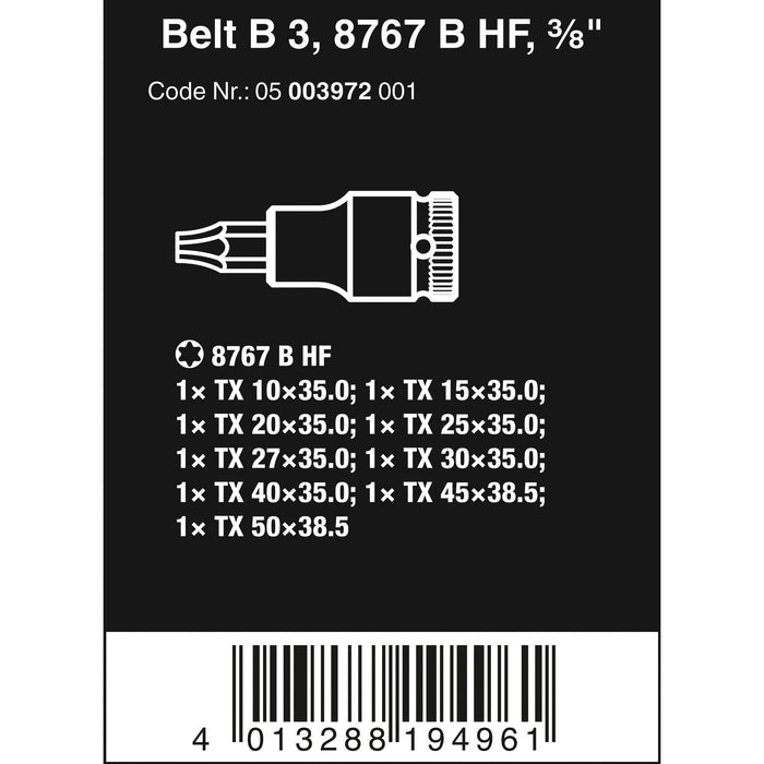 Wera Belt B 3 TORX® HF Zyklop bit socket set with holding function, 3/8" drive, 9 pieces