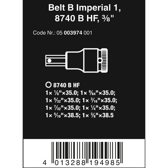 Wera Belt B Imperial 1 Zyklop In-Hex-Plus bit socket set with holding function, 3/8" drive,