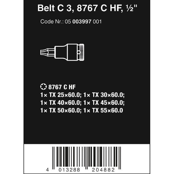 Wera Belt C 3 TORX® HF Zyklop bit socket set with holding function, 1/2" drive, 6 pieces