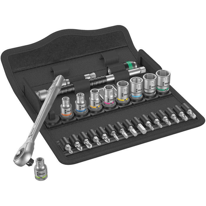 Wera 8100 SA 7 Zyklop Metal Ratchet Set with push-through square, 1/4" drive, metric,