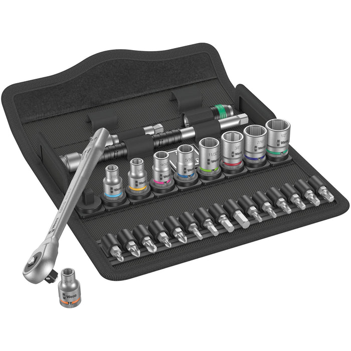 Wera 8100 SA 10 Zyklop Metal Ratchet Set with push-through square, 1/4" drive,