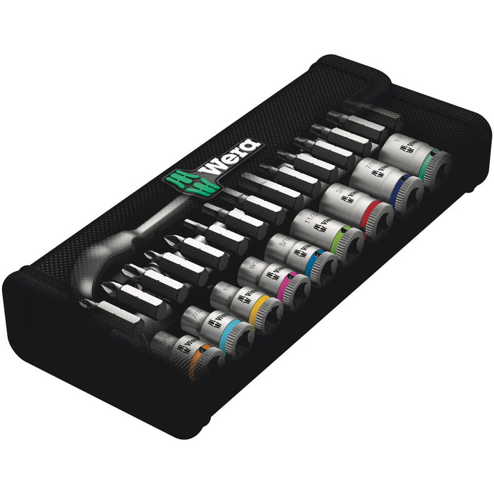 Wera 8100 SA 11 Zyklop Metal Ratchet Set with switch lever, 1/4" drive, imperial, 28