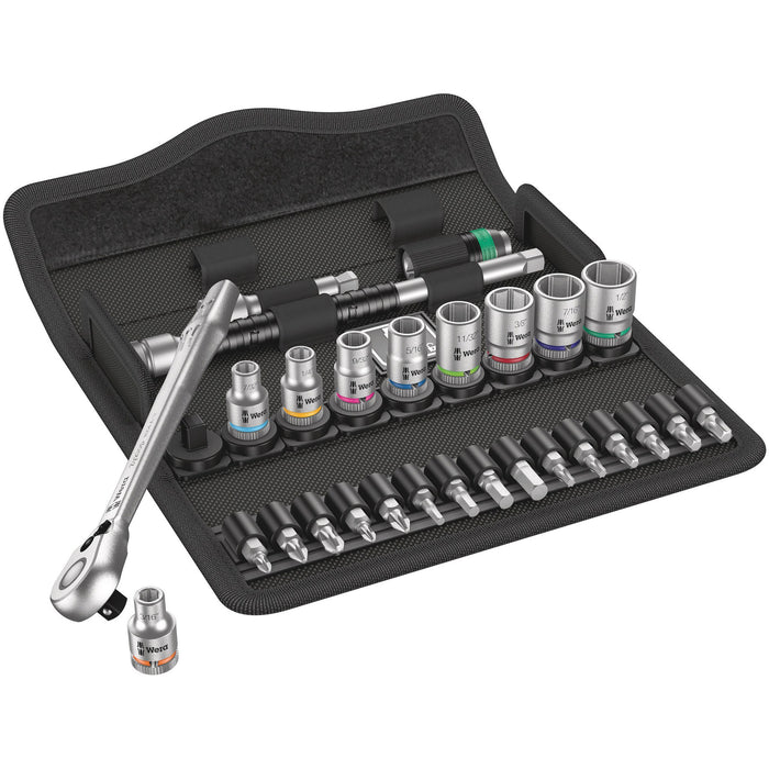 Wera 8100 SA 11 Zyklop Metal Ratchet Set with switch lever, 1/4" drive, imperial, 28
