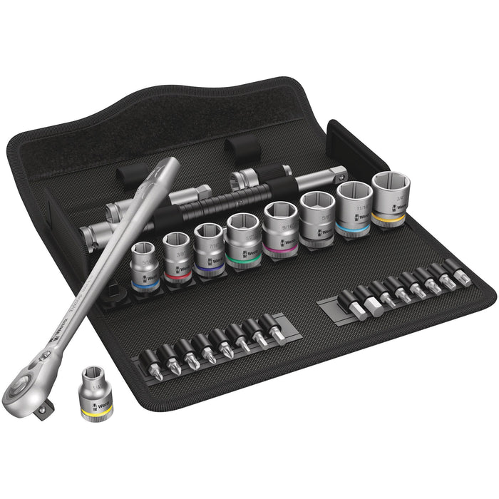 Wera 8100 SB 11 Zyklop Metal Ratchet Set with switch lever, 3/8" drive, imperial, 29