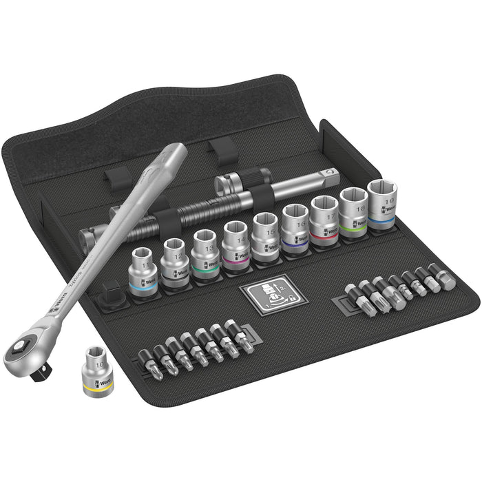 Wera 8100 SC 7 Zyklop Metal Ratchet Set with push-through square, 1/2" drive, metric,