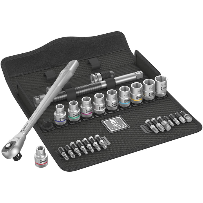 Wera 8100 SC 10 Zyklop Metal Ratchet Set with push-through square, 1/2" drive,