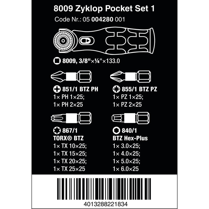 Wera 8009 Zyklop Pocket Set 1, 13 pieces