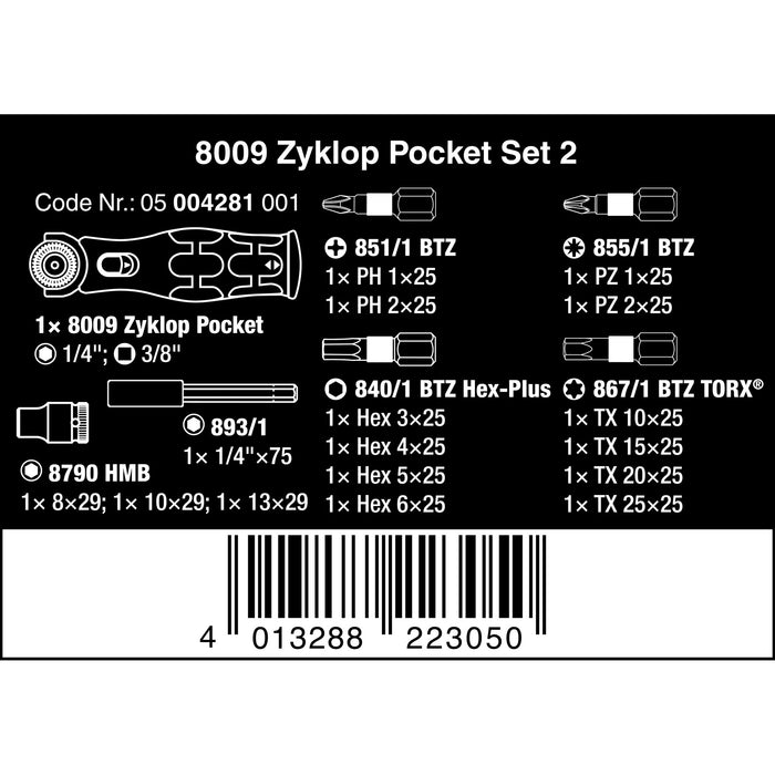 Wera 8009 Zyklop Pocket Set 2, 18 pieces