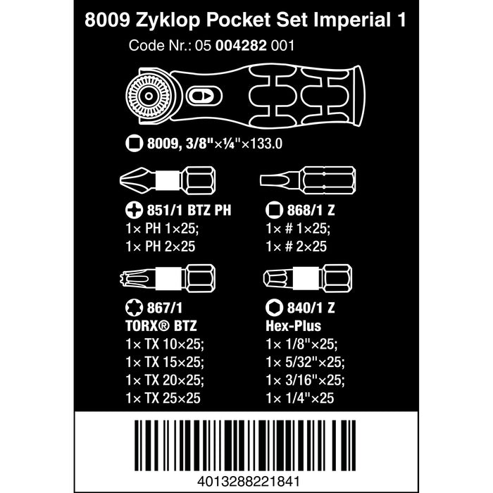 Wera 8009 Zyklop Pocket Imperial Set 1, 13 pieces