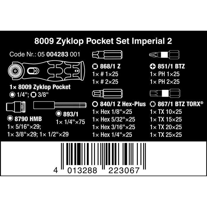 Wera 8009 Zyklop Pocket Imperial Set 2, 18 pieces