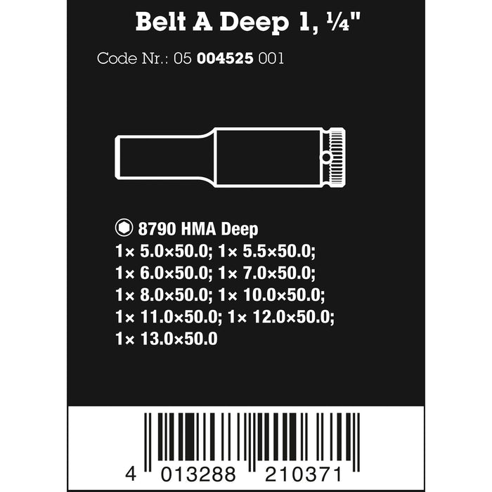 Wera Belt A Deep 1 socket set, 1/4" drive, 9 pieces