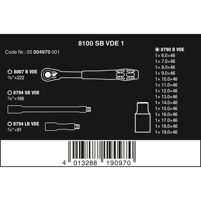 Wera 8100 SB VDE 1 Zyklop Ratchet set, insulated, switch lever, 3/8" drive, metric, 17