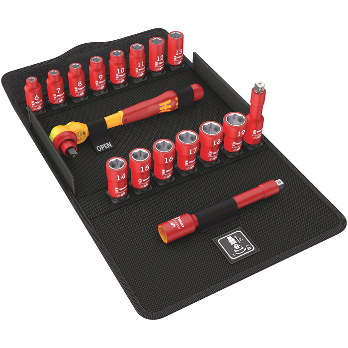 Wera 8100 SB VDE 1 Zyklop Ratchet set, insulated, switch lever, 3/8" drive, metric, 17