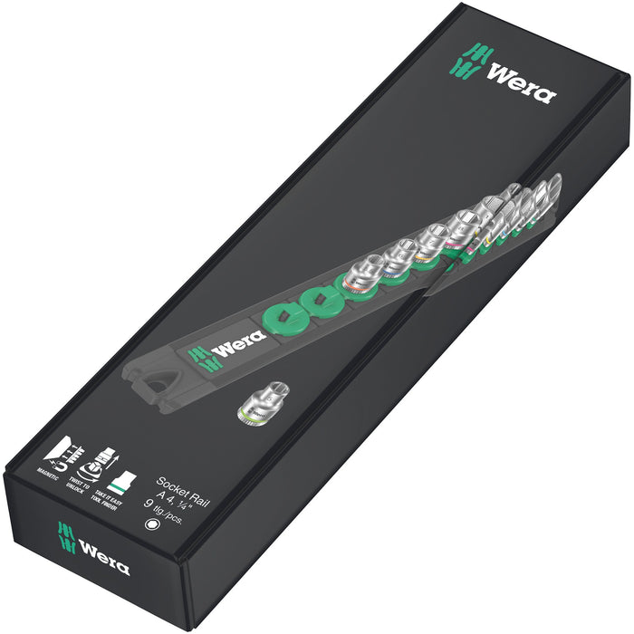 Wera Magnetic socket rail A 4 Zyklop socket set, 1/4" drive, 9 pieces