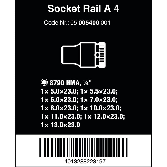 Wera Magnetic socket rail A 4 Zyklop socket set, 1/4" drive, 9 pieces