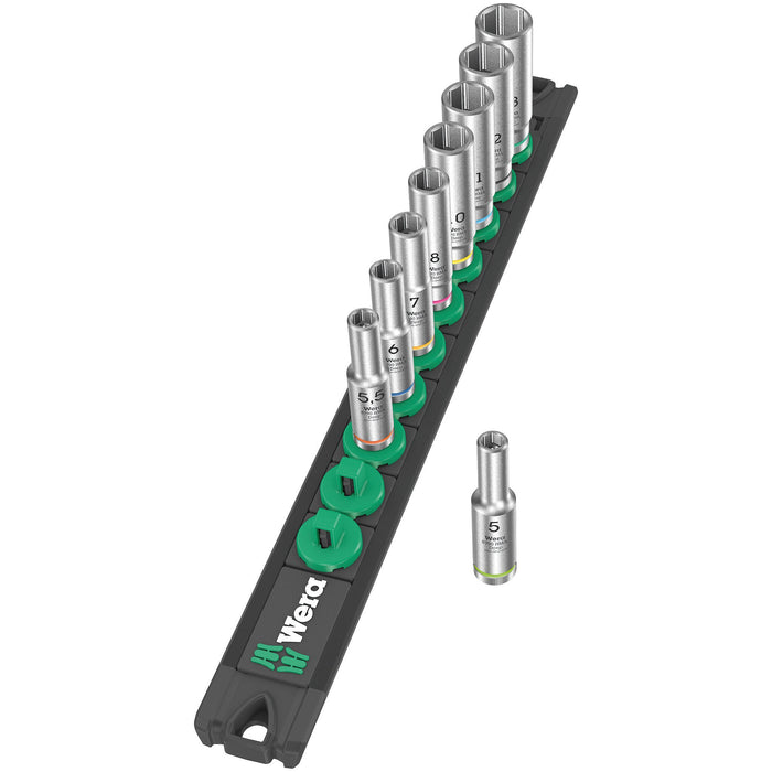 Wera Magnetic socket rail A Deep 1 socket set, 1/4" drive, 9 pieces