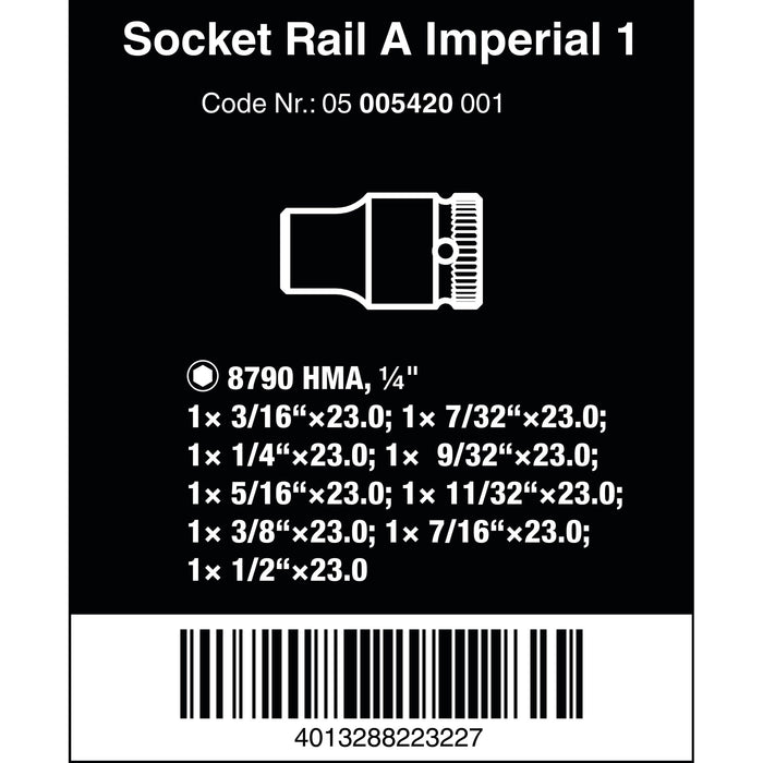 Wera Magnetic socket rail A Imperial 1 Zyklop socket set, 1/4" drive, imperial, 9 pieces