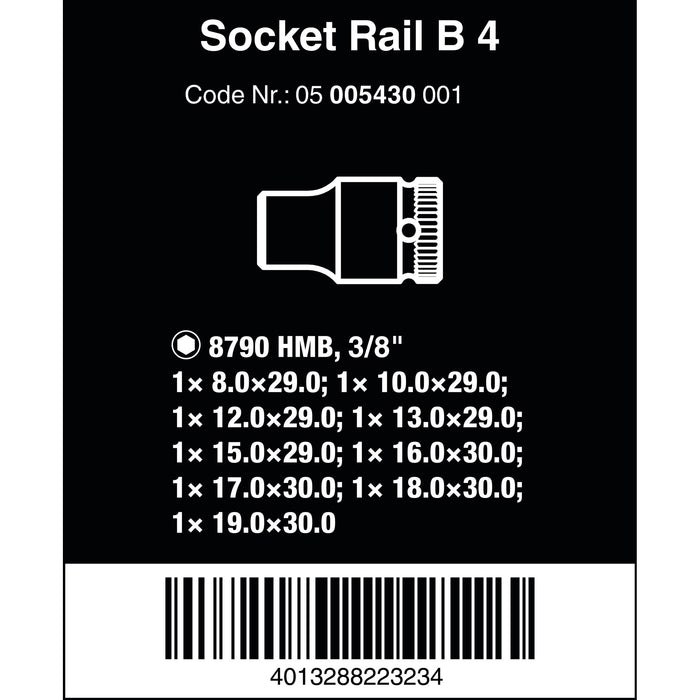 Wera Magnetic socket rail B 4 Zyklop socket set, 3/8" drive, 9 pieces