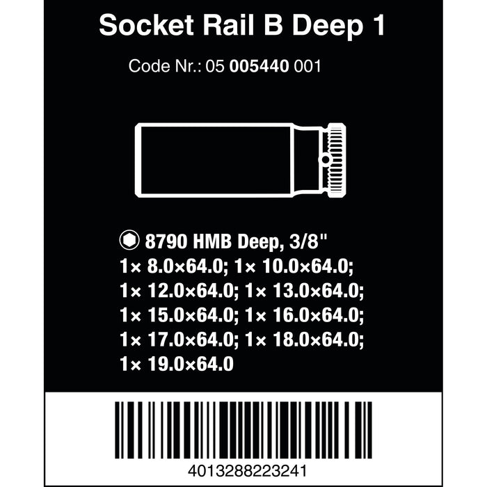 Wera Magnetic socket rail B Deep 1 socket set, 3/8" drive, 9 pieces