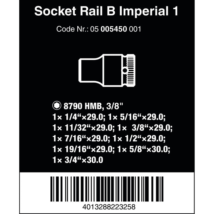 Wera Magnetic socket rail B Imperial 1 Zyklop socket set 3/8" drive, imperial, 9 pieces