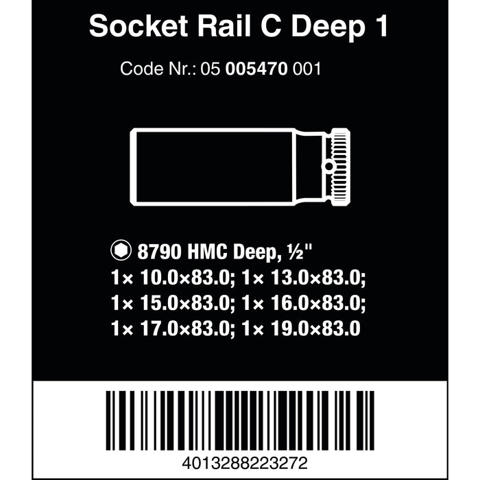 Wera Magnetic socket rail C Deep 1 socket set, 1/2" drive, 6 pieces