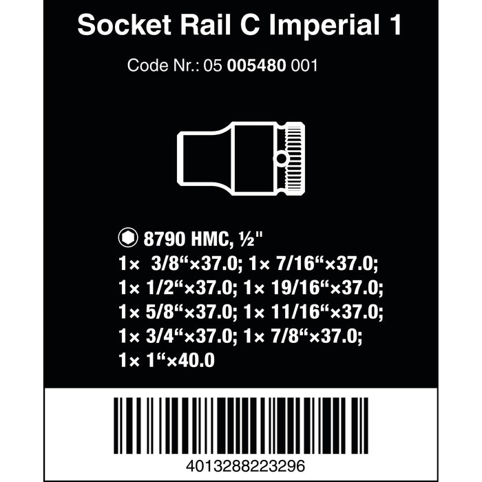 Wera Magnetic socket rail C Imperial 1 Zyklop socket set, 1/2" drive, imperial, 9 pieces