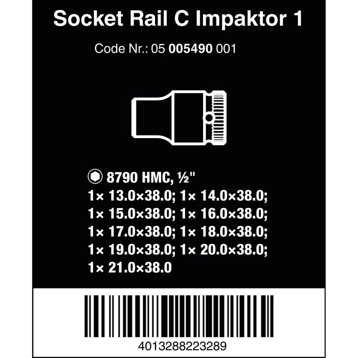 Wera Magnetic socket rail C Impaktor 1 socket set, 1/2" drive, 9 pieces