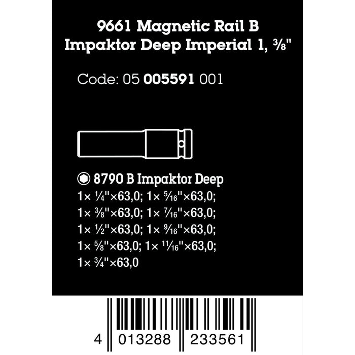 Wera 9661 Magnetic rail B Impaktor Deep Imperial 1 socket set, 3/8" drive, 9 pieces