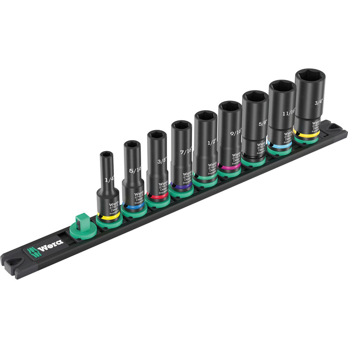 Wera 9661 Magnetic rail B Impaktor Deep Imperial 1 socket set, 3/8" drive, 9 pieces
