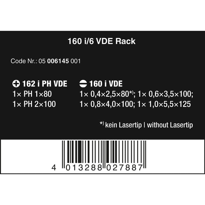 Wera 160 i/6 Rack Screwdriver set Kraftform Plus Series 100 + Rack, 6 pieces