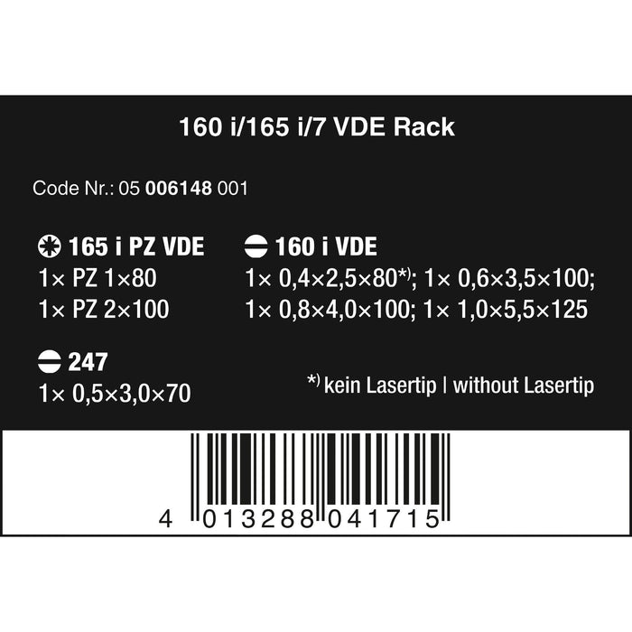 Wera 160 i/165 i/7 Rack Screwdriver set Kraftform Plus Series 100, single-pole phase