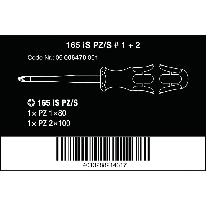 Wera 165 iS PZ/S # 1 + 2 Screwdriver set Kraftform Plus series 100. With reduced blade