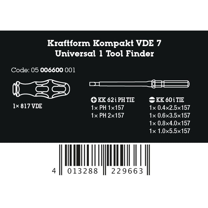 Wera Kraftform Kompakt VDE 7 Universal 1 Tool finder, 7 pieces