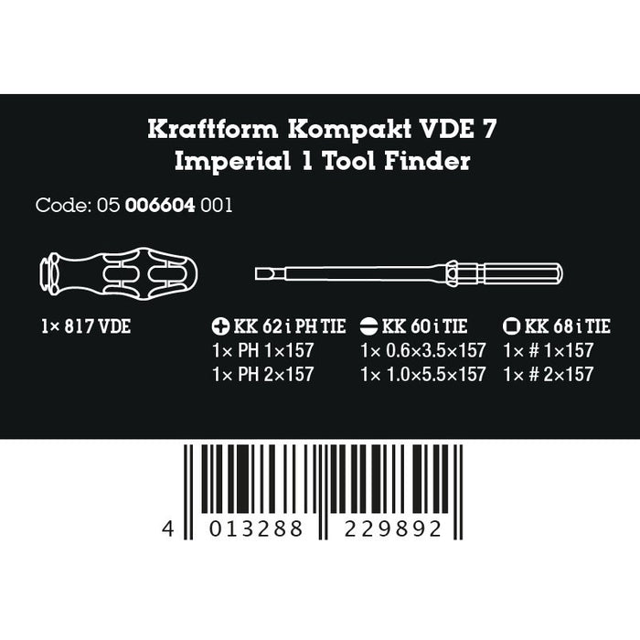 Wera Kraftform Kompakt VDE 7 Imperial 1 Tool finder, 7 pieces