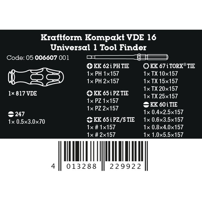 Wera Kraftform Kompakt VDE 16 Universal 1 Tool finder, 16 pieces