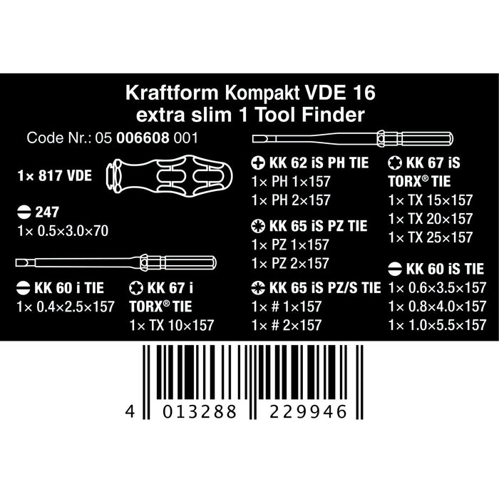Wera Kraftform Kompakt VDE 16 extra slim 1 Tool finder, 16 pieces