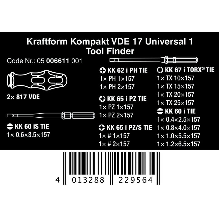 Wera Kraftform Kompakt VDE 17 Universal 1 Tool finder, 17 pieces