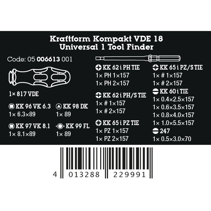 Wera Kraftform Kompakt VDE 18 Universal 1 Tool finder, 18 pieces