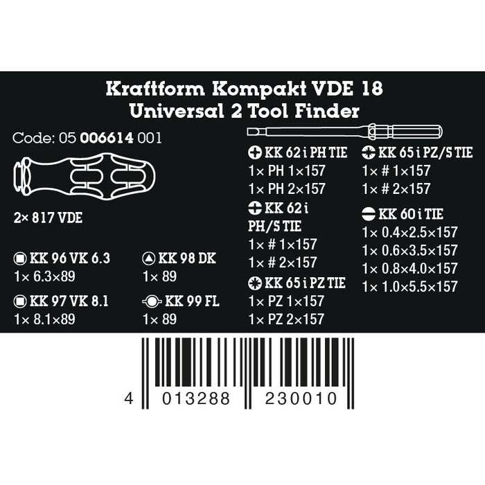 Wera Kraftform Kompakt VDE 18 Universal 2 Tool finder, 18 pieces